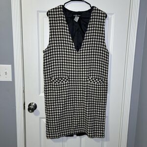 Sag Harbor Dress Women's 12 Black Houndstooth Sleeveless V Neck Shift Tweed